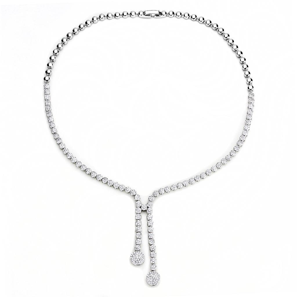 3W1428 Rhodium Brass Jewelry Set featuring AAA Grade Clear CZ stones, elegantly designed for special occasions.