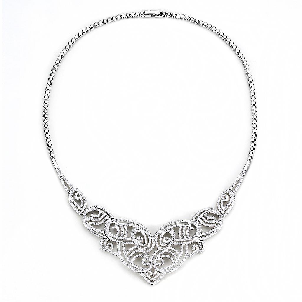 3W1433 Rhodium Brass Jewelry Set featuring AAA Grade CZ in Clear, showcasing its elegant design and sparkling center stone.