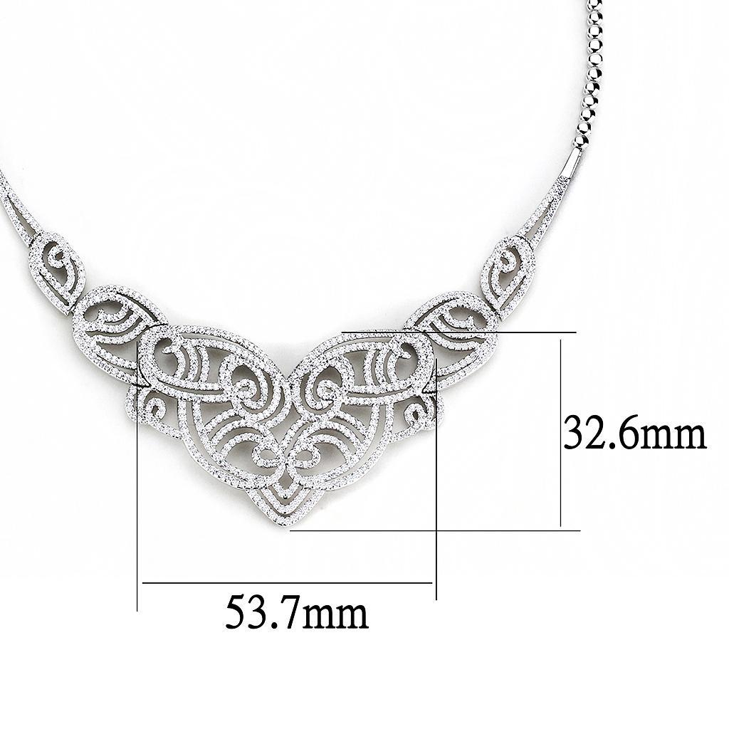 3W1433 Rhodium Brass Jewelry Set featuring AAA Grade CZ in Clear, showcasing its elegant design and sparkling center stone.