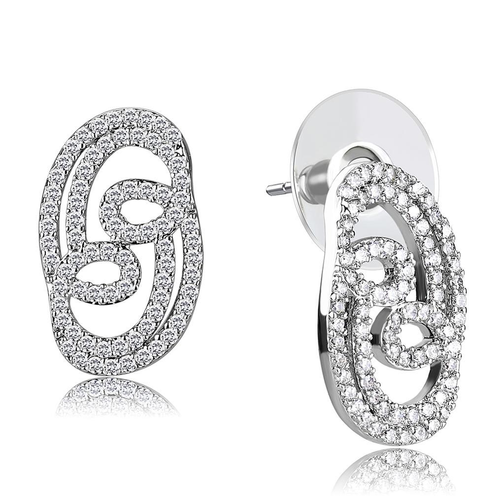 3W1433 Rhodium Brass Jewelry Set featuring AAA Grade CZ in Clear, showcasing its elegant design and sparkling center stone.