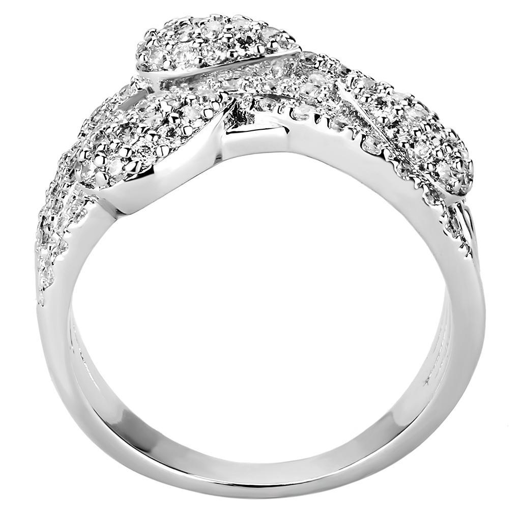 3W1446 Rhodium Brass Ring featuring a clear AAA Grade CZ stone, showcasing its elegant design and luxurious finish.