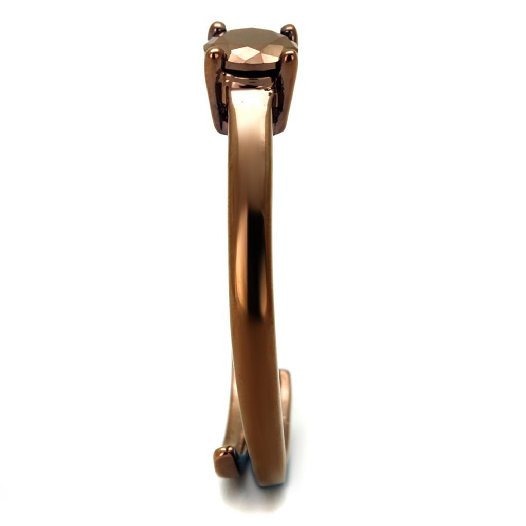 3W1147 IP Coffee light Brass Ring featuring a 5mm AAA Grade CZ stone in Light Coffee color, showcasing its elegant design and finish.