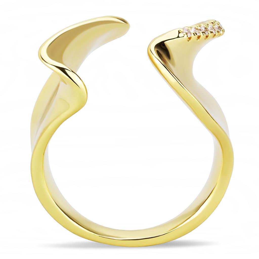 3W1475 Gold Brass Ring featuring a clear AAA Grade CZ stone, showcasing its elegant design and luxurious gold finish.