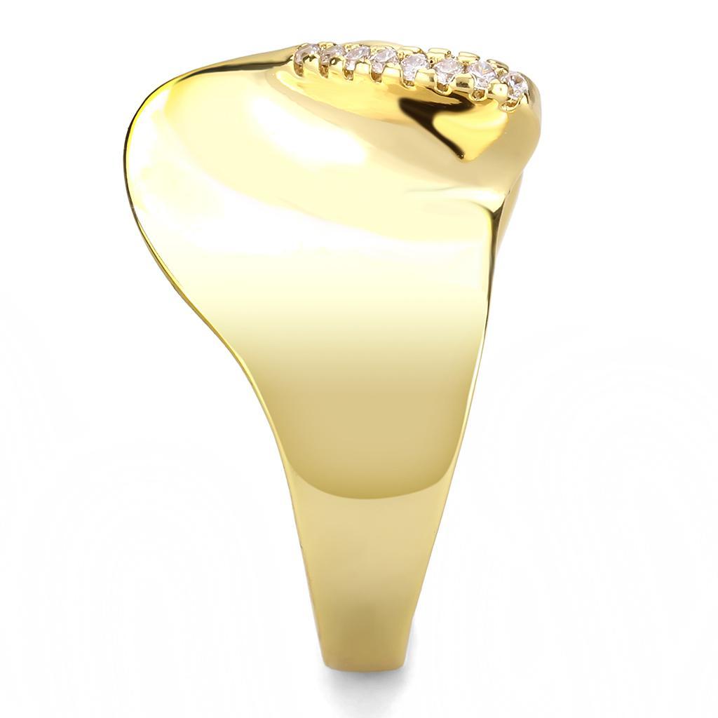 3W1475 Gold Brass Ring featuring a clear AAA Grade CZ stone, showcasing its elegant design and luxurious gold finish.
