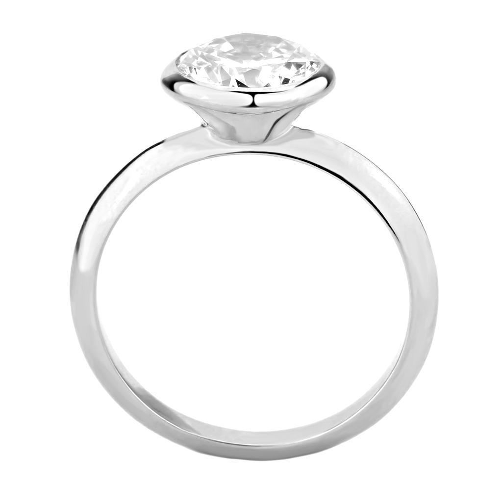 3W1487 Rhodium Brass Ring featuring an 8 mm AAA Grade CZ stone in clear, showcasing its elegant design and shiny finish.