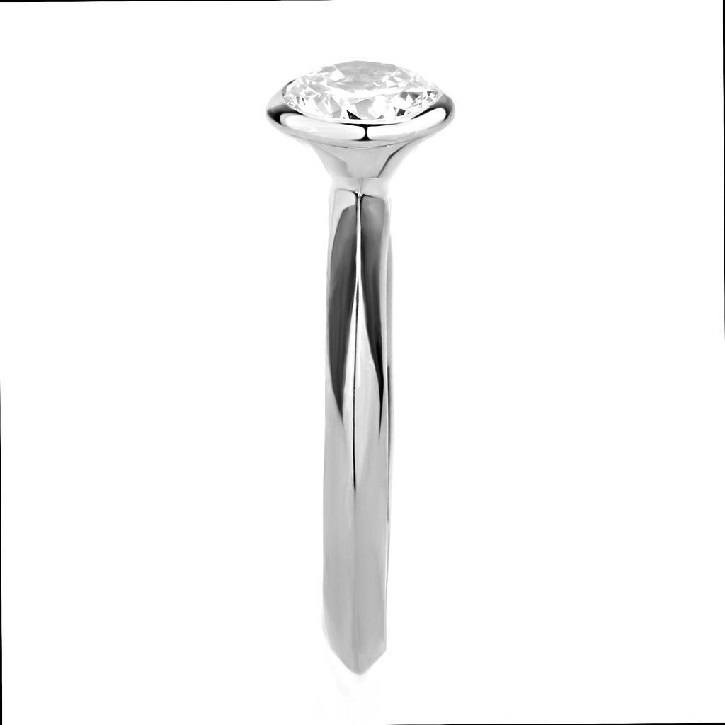 3W1487 Rhodium Brass Ring featuring an 8 mm AAA Grade CZ stone in clear, showcasing its elegant design and shiny finish.