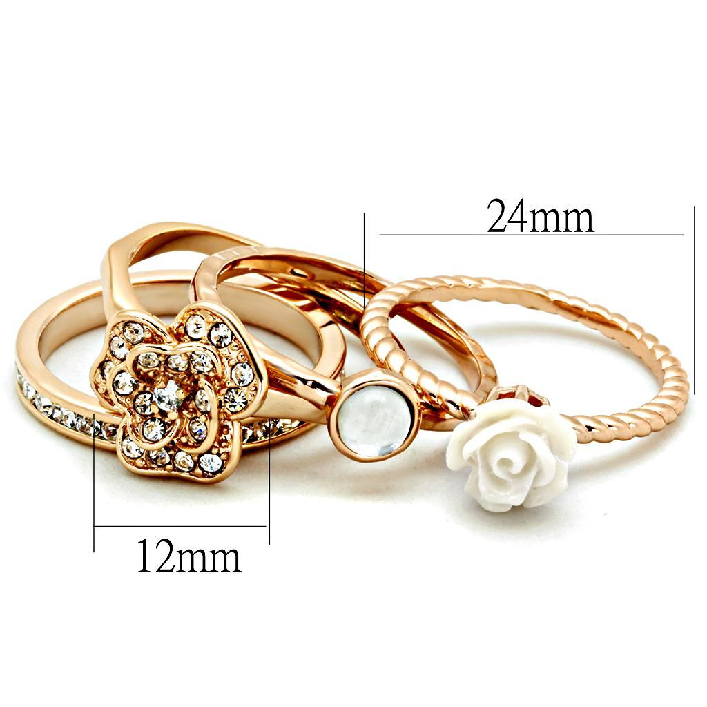 3W1490 Rose Gold Brass Ring featuring a white synthetic stone, elegantly designed for modern fashion.