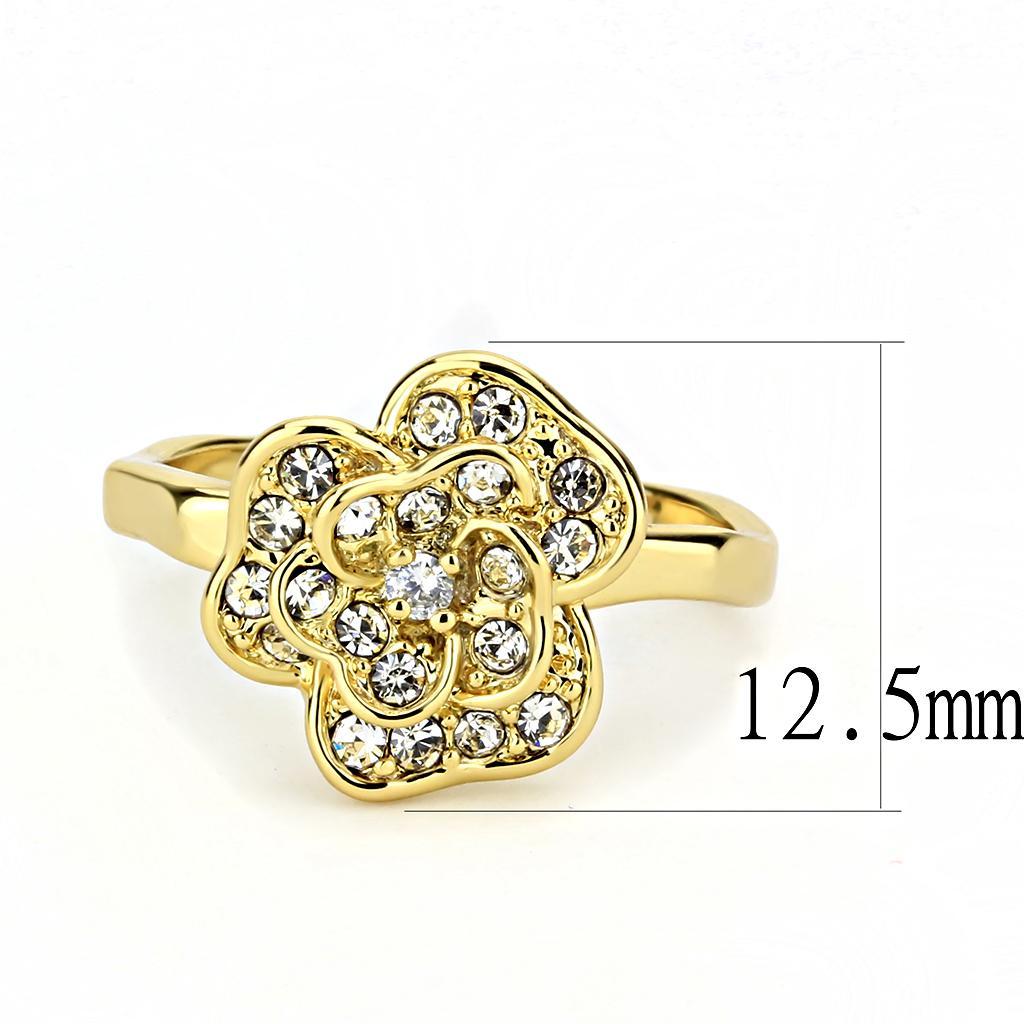 3W1497 Gold Brass Ring featuring a clear top grade crystal, showcasing its elegant design and luxurious finish.