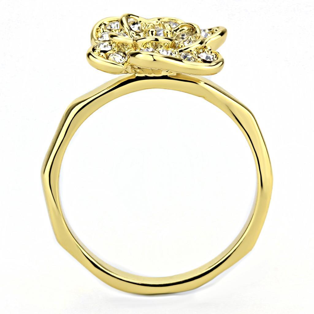 3W1497 Gold Brass Ring featuring a clear top grade crystal, showcasing its elegant design and luxurious finish.