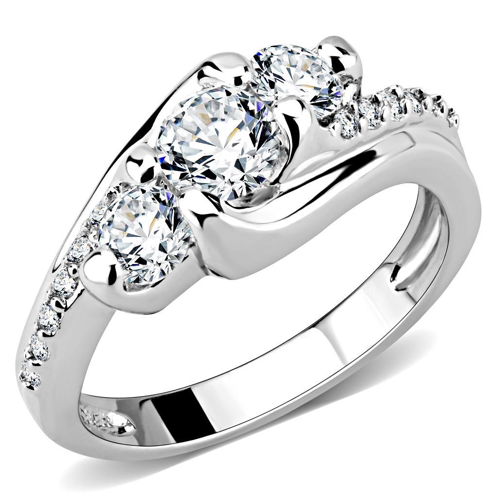 3W1512 Rhodium Brass Ring featuring a clear AAA Grade CZ stone, showcasing its elegant design and luxurious finish.