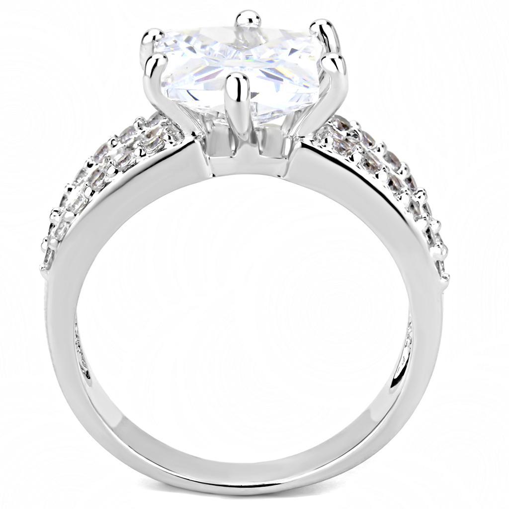 3W1532 Rhodium Brass Ring featuring a clear AAA Grade CZ center stone, showcasing its elegant design and luxurious finish.