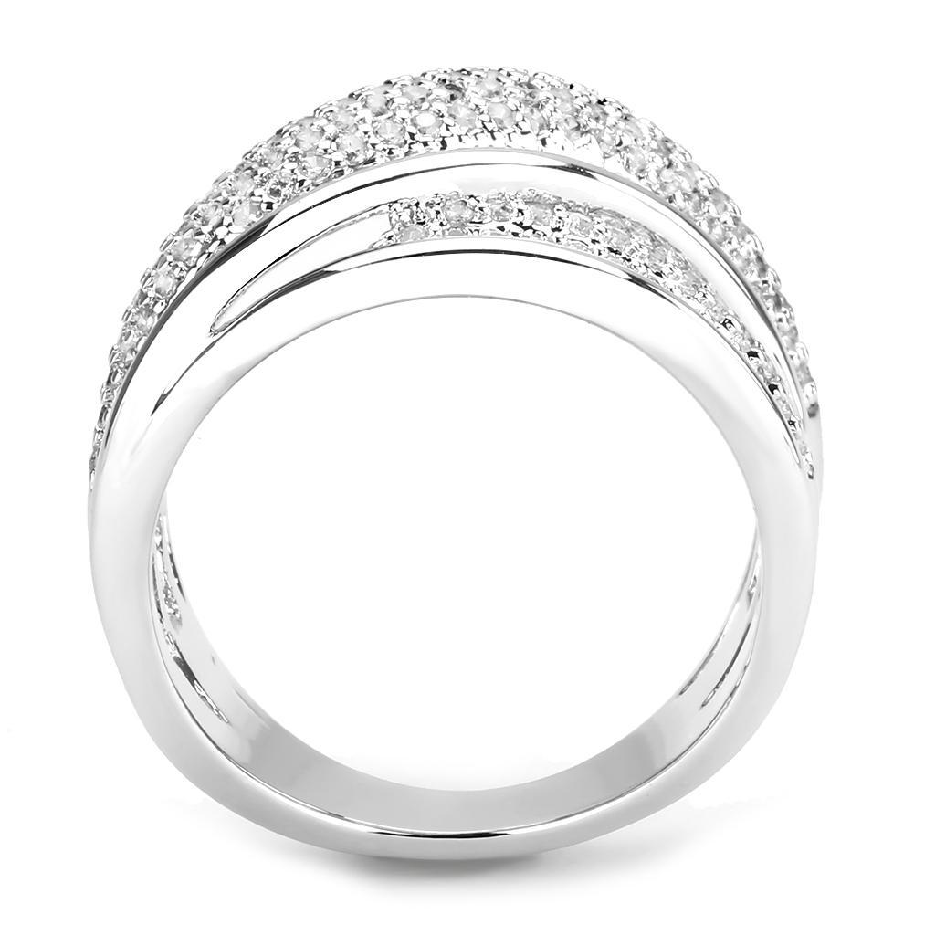 3W1544 Rhodium Brass Ring featuring AAA Grade Clear CZ, showcasing its elegant design and brilliant sparkle.