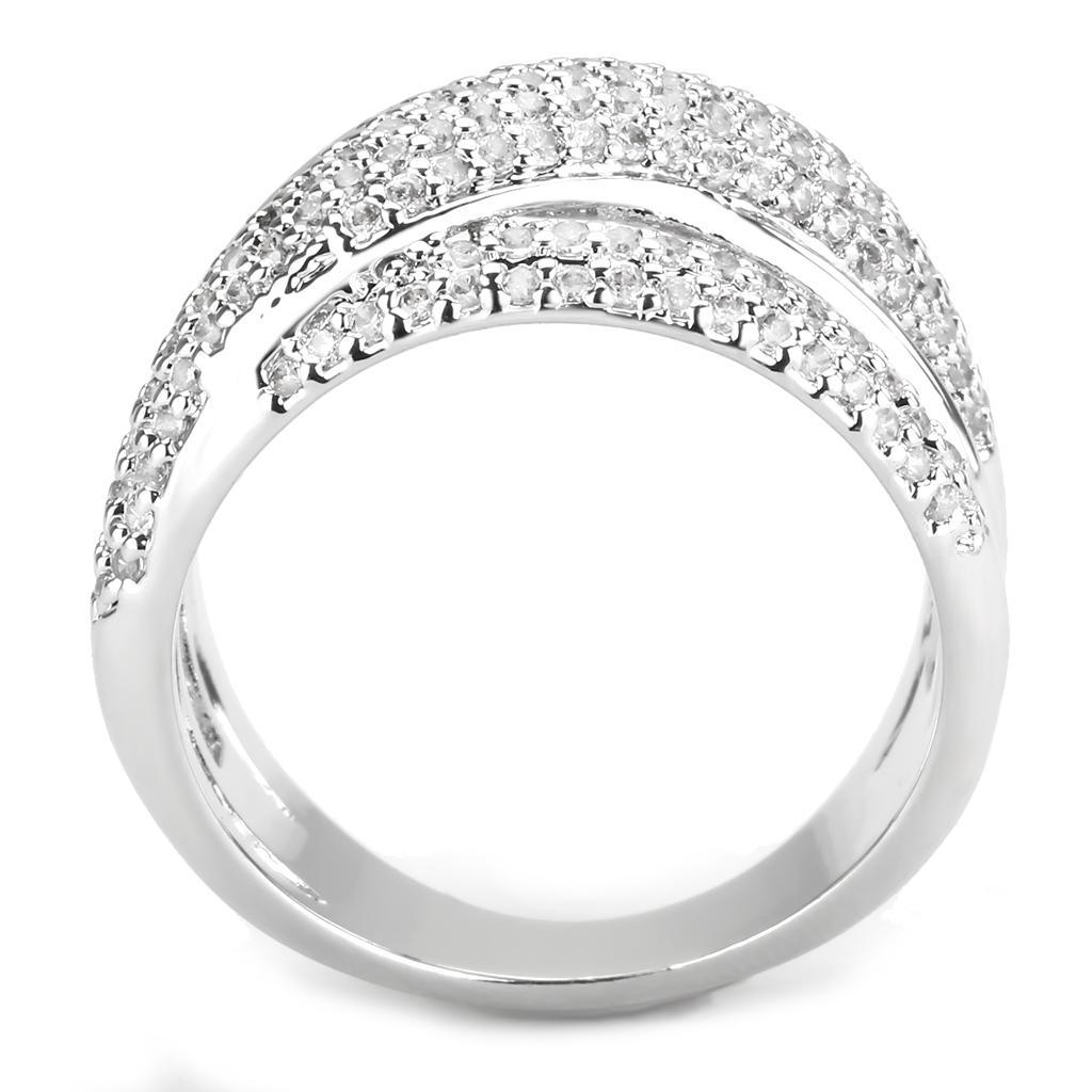 3W1544 Rhodium Brass Ring featuring AAA Grade Clear CZ, showcasing its elegant design and brilliant sparkle.