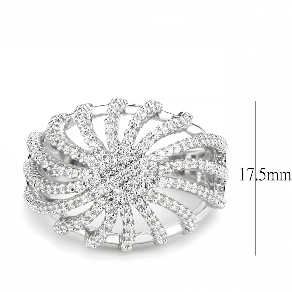 3W1547 Rhodium Brass Ring featuring a clear AAA Grade CZ stone, showcasing its elegant design and luxurious finish.