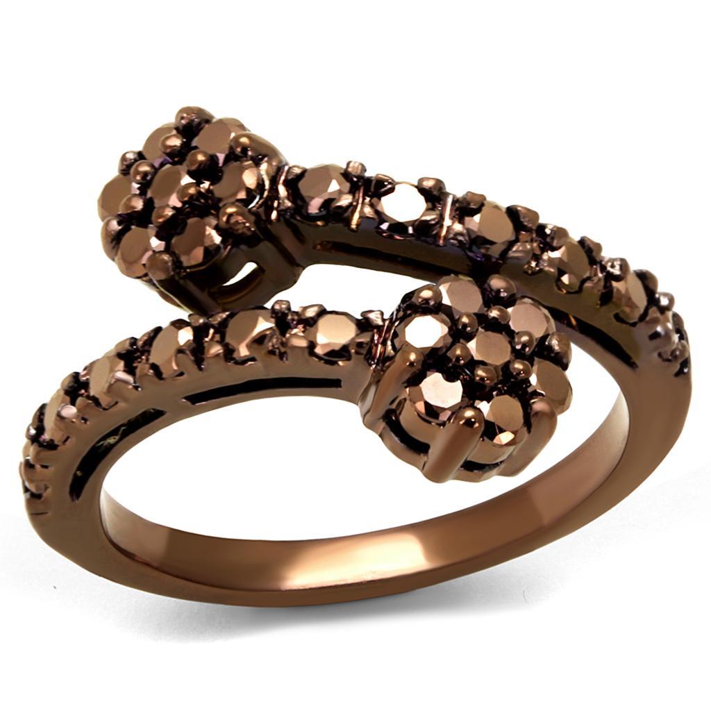 3W1158 IP Coffee light Brass Ring featuring AAA Grade CZ in Light Coffee color, showcasing its elegant design and quality craftsmanship.