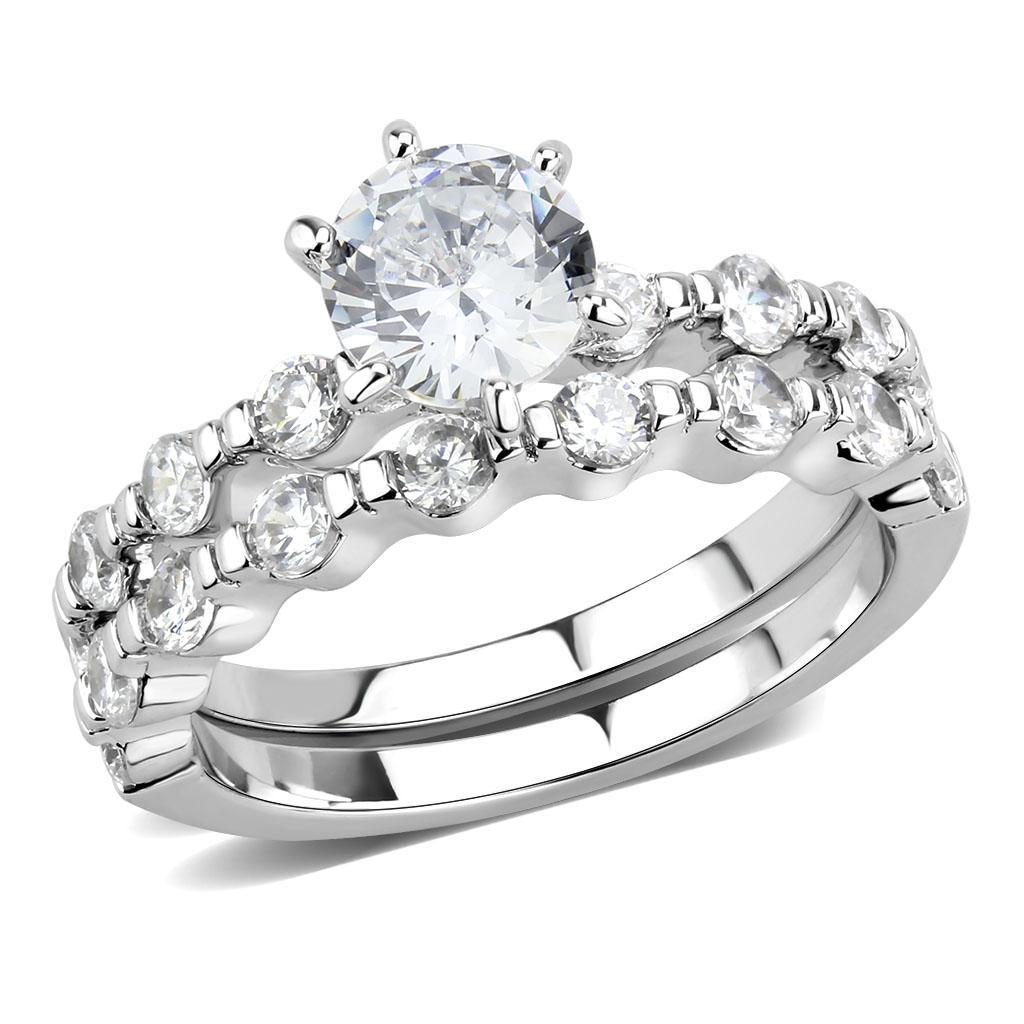 3W1593 Rhodium Brass Ring featuring a clear AAA Grade CZ stone, showcasing its elegant design and luxurious finish.