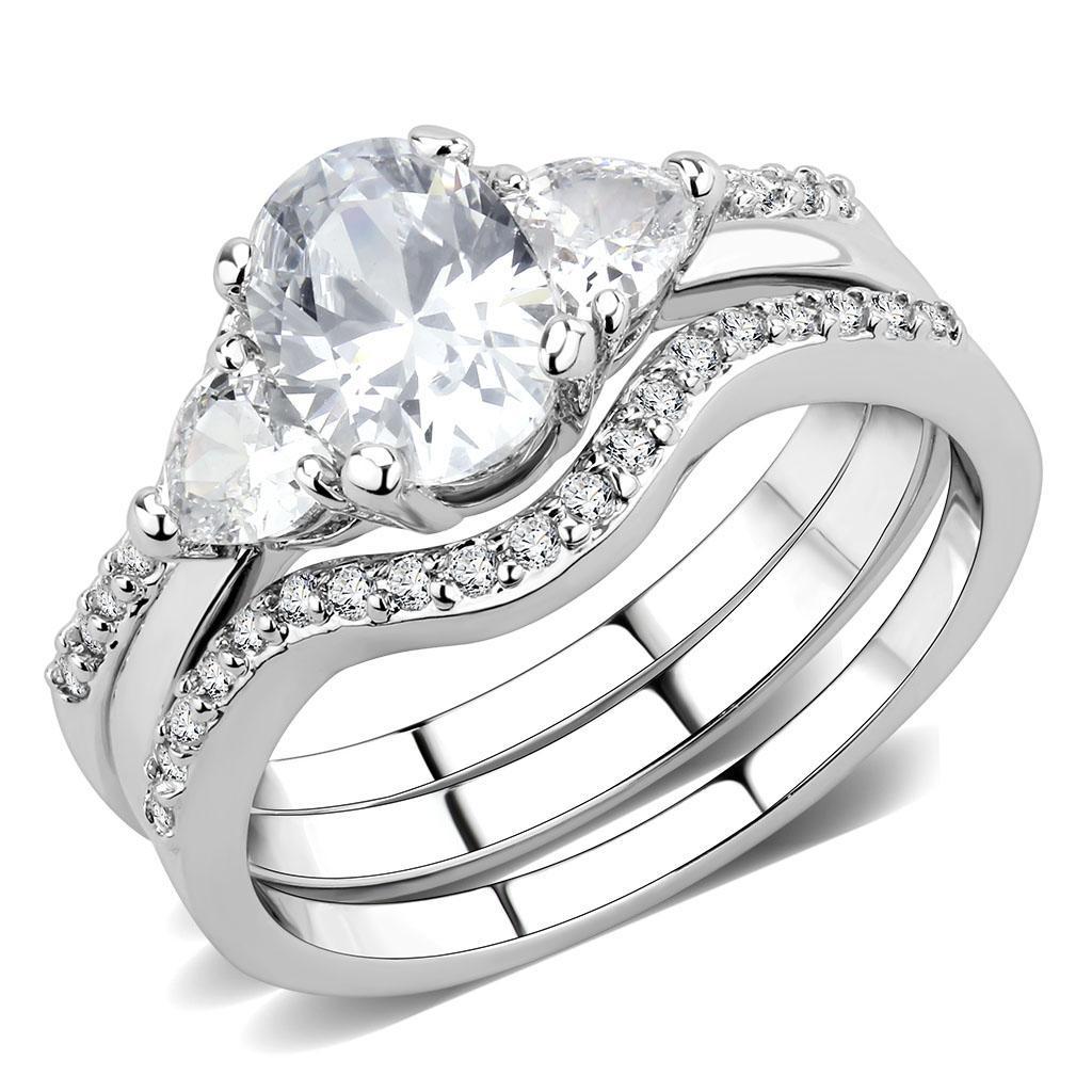 3W1594 Rhodium Brass Ring featuring a clear AAA Grade CZ center stone, showcasing its elegant design and polished finish.
