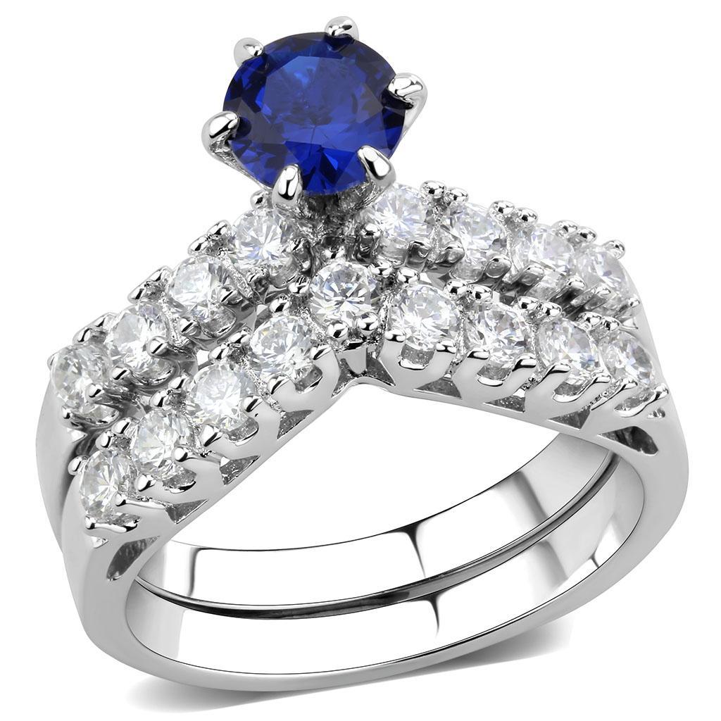 3W1596 Rhodium Brass Ring featuring a stunning AAA Grade London Blue CZ stone, showcasing elegance and craftsmanship.