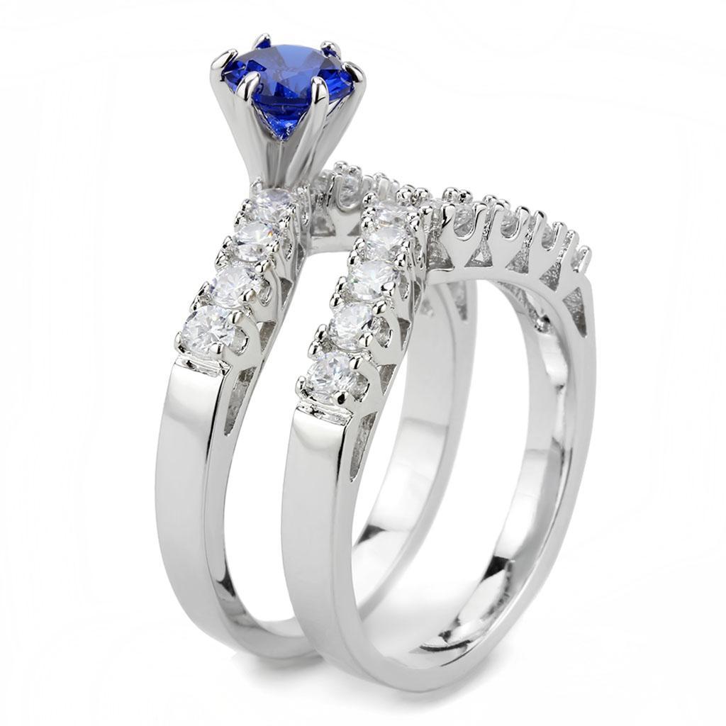 3W1596 Rhodium Brass Ring featuring a stunning AAA Grade London Blue CZ stone, showcasing elegance and craftsmanship.