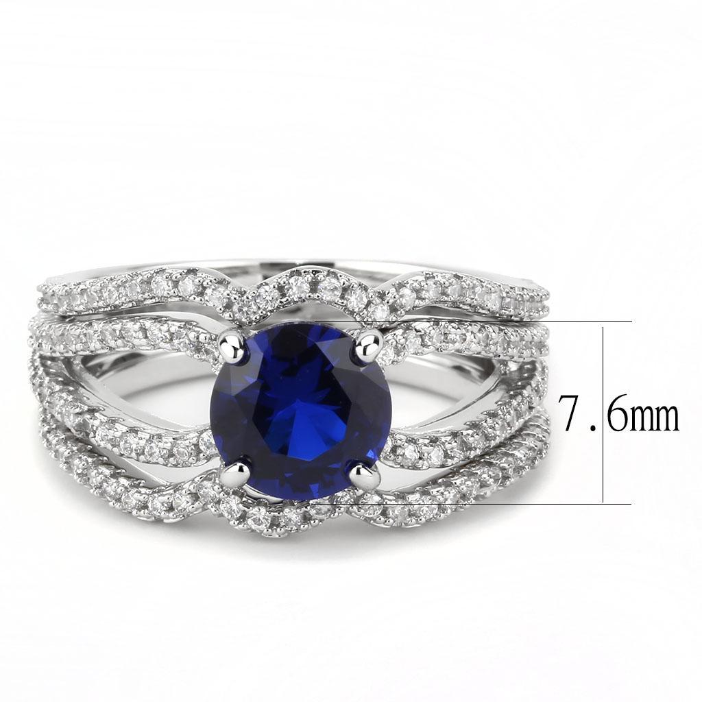 3W1597 Rhodium Brass Ring featuring AAA Grade CZ in London Blue, showcasing its elegant design and sparkling center stone.
