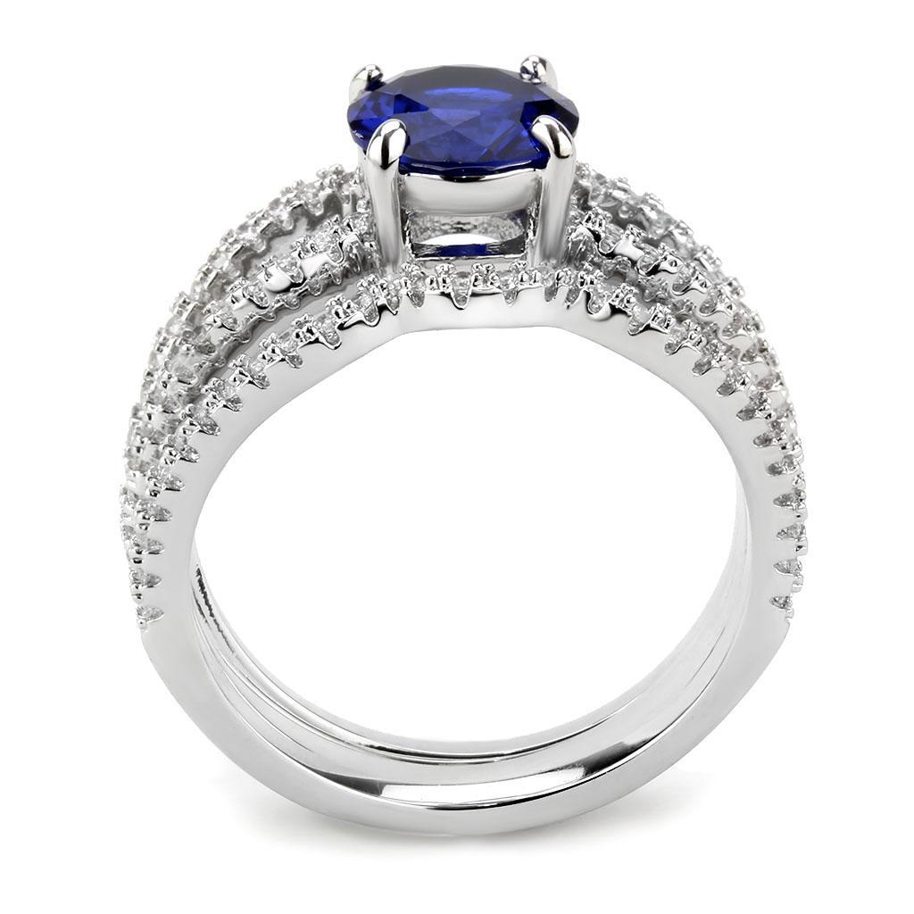 3W1597 Rhodium Brass Ring featuring AAA Grade CZ in London Blue, showcasing its elegant design and sparkling center stone.