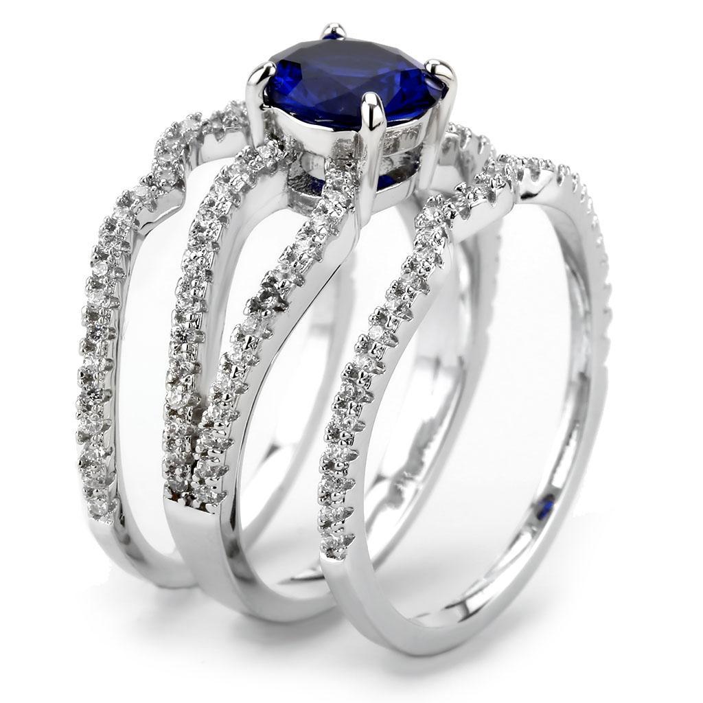 3W1597 Rhodium Brass Ring featuring AAA Grade CZ in London Blue, showcasing its elegant design and sparkling center stone.