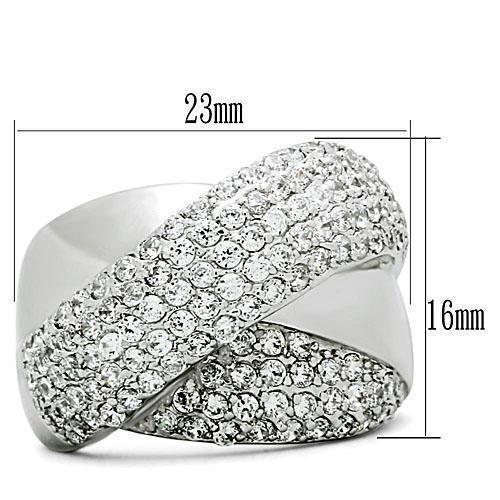 3W160 Rhodium Brass Ring featuring a clear AAA Grade CZ stone, showcasing its elegant design and luxurious finish.