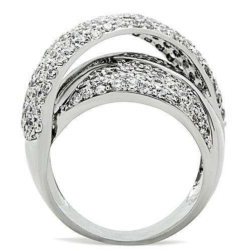 3W160 Rhodium Brass Ring featuring a clear AAA Grade CZ stone, showcasing its elegant design and luxurious finish.