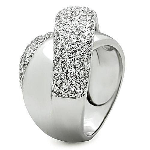 3W160 Rhodium Brass Ring featuring a clear AAA Grade CZ stone, showcasing its elegant design and luxurious finish.