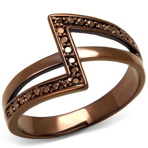 3W1162 IP Coffee light Brass Ring featuring AAA Grade CZ in Light Coffee, showcasing its elegant design and sparkling center stone.