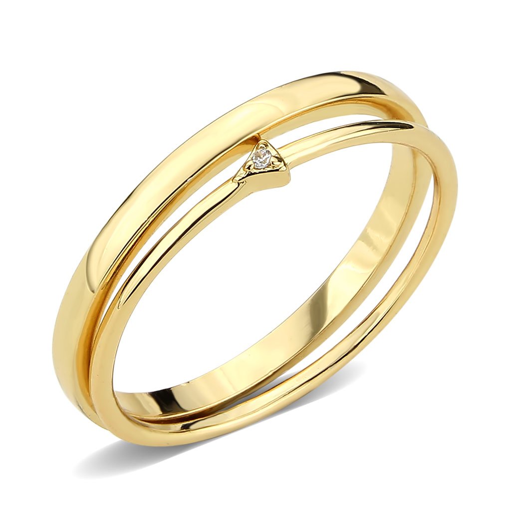 3W1624 Flash Gold Brass Ring featuring AAA Grade Clear CZ stone, showcasing its elegant design and luxurious finish.