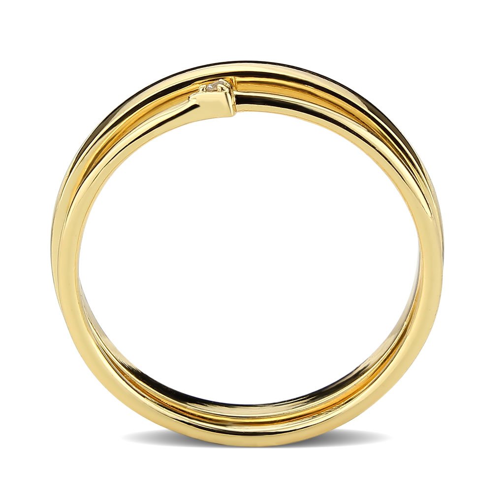 3W1624 Flash Gold Brass Ring featuring AAA Grade Clear CZ stone, showcasing its elegant design and luxurious finish.