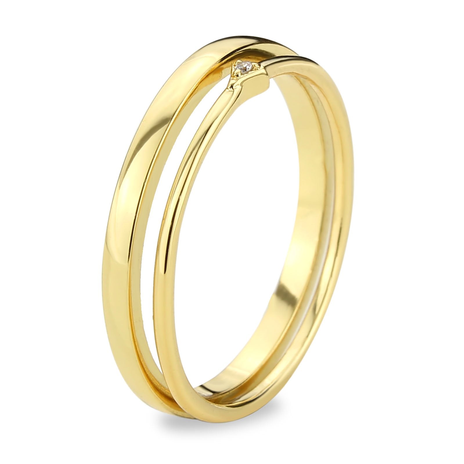 3W1624 Flash Gold Brass Ring featuring AAA Grade Clear CZ stone, showcasing its elegant design and luxurious finish.