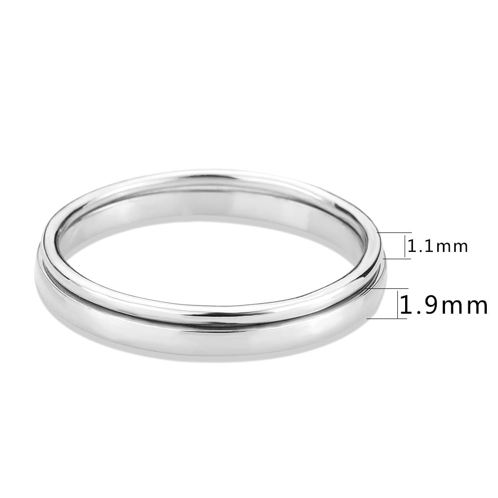 3W1625 Rhodium Brass Ring with a sleek, minimalist design, featuring a shiny rhodium finish and no center stone, perfect for elegant styling.