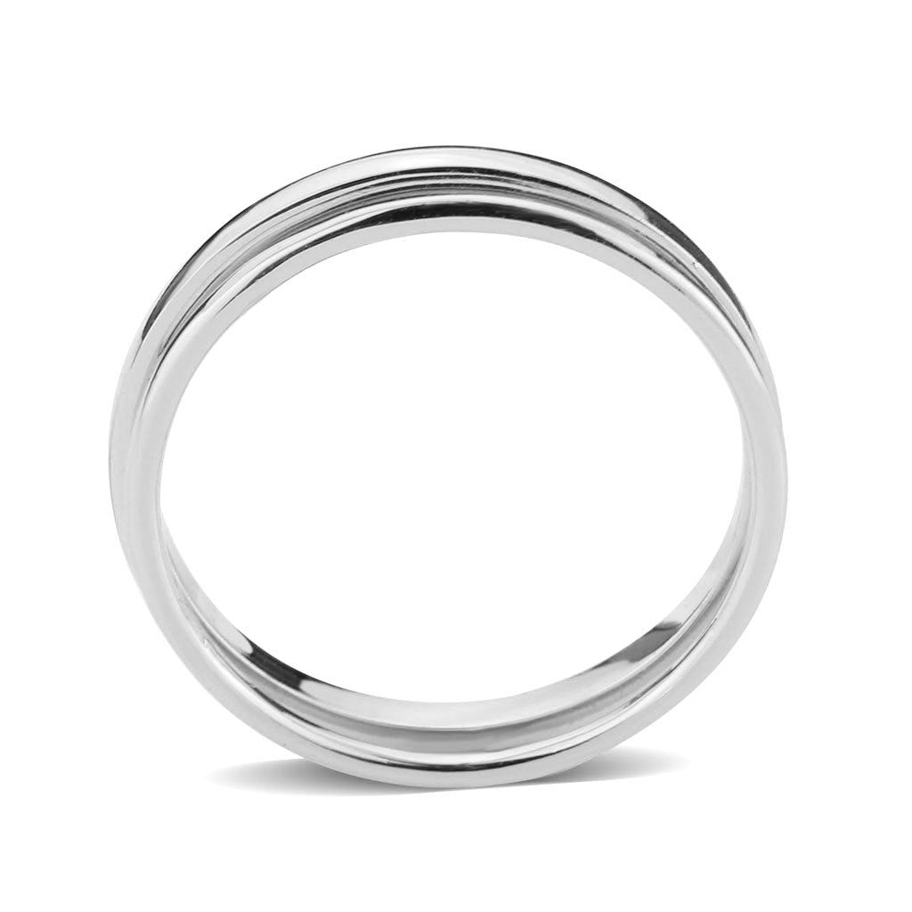 3W1625 Rhodium Brass Ring with a sleek, minimalist design, featuring a shiny rhodium finish and no center stone, perfect for elegant styling.