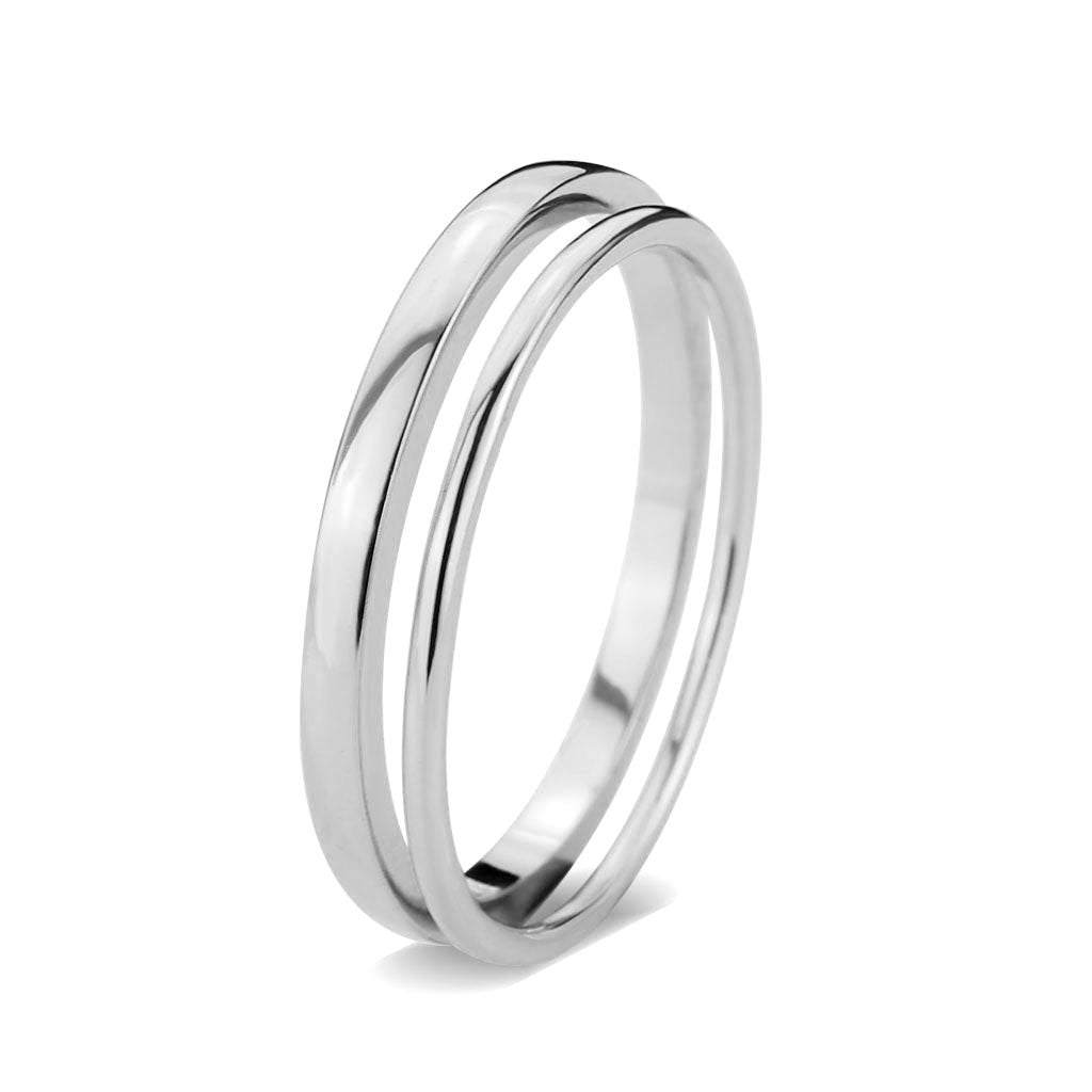 3W1625 Rhodium Brass Ring with a sleek, minimalist design, featuring a shiny rhodium finish and no center stone, perfect for elegant styling.