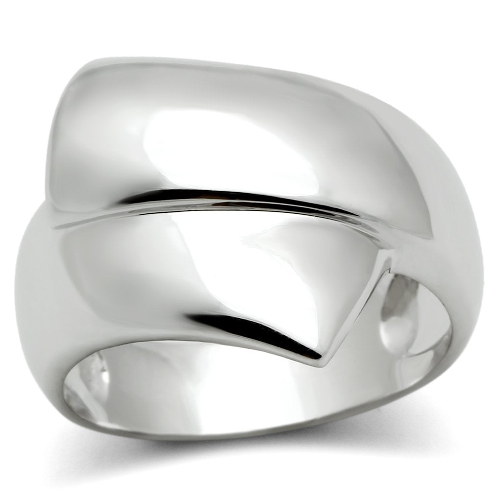 3W167 Rhodium Brass Ring with a sleek, minimalist design, showcasing its shiny finish and lightweight structure.