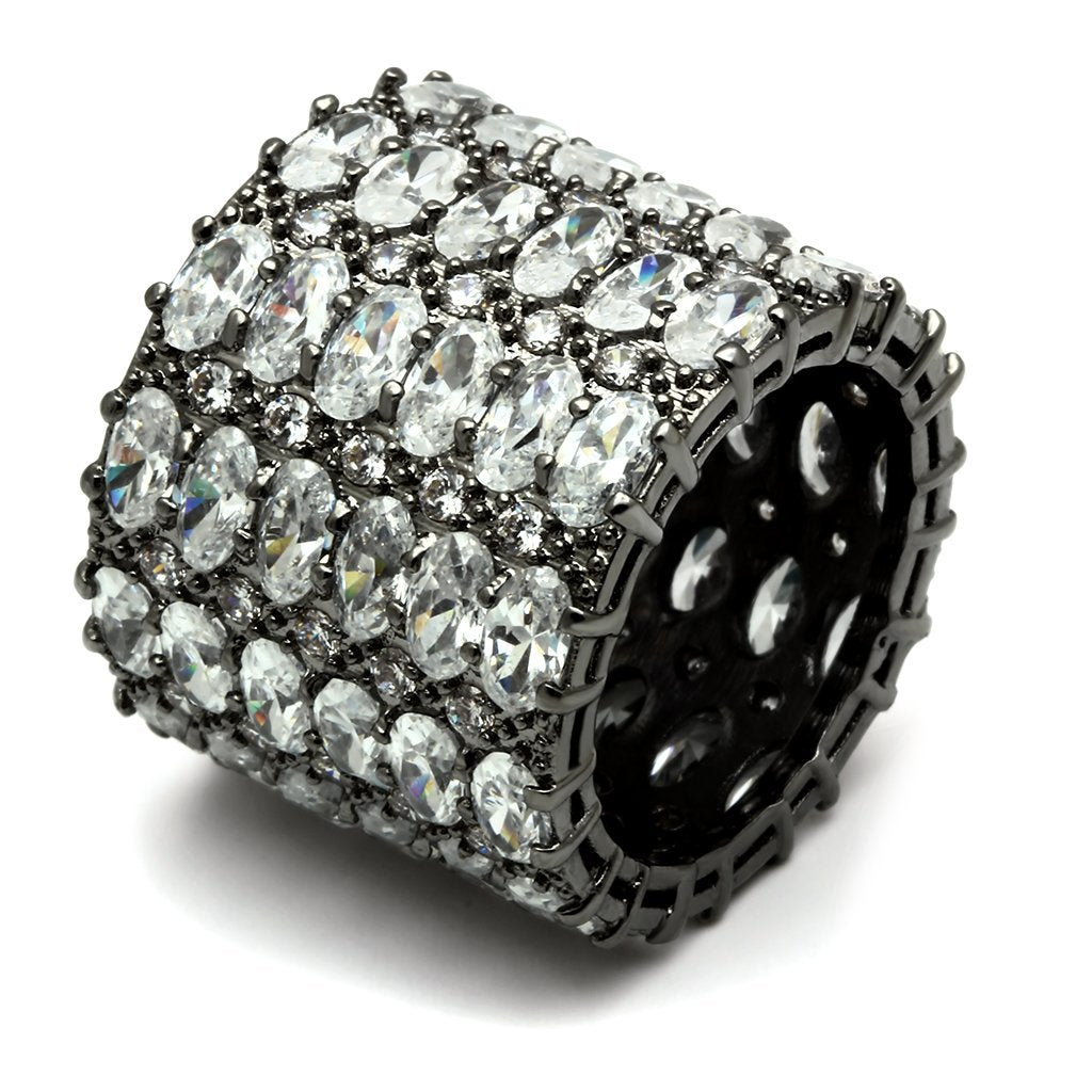 3W171 Ruthenium Brass Ring featuring a clear AAA Grade CZ stone, showcasing its elegant design and luxurious finish.