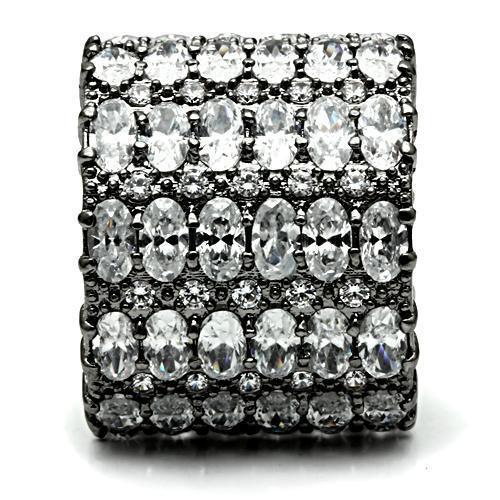 3W171 Ruthenium Brass Ring featuring a clear AAA Grade CZ stone, showcasing its elegant design and luxurious finish.