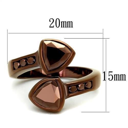 3W1172 IP Coffee light Brass Ring featuring AAA Grade CZ in Light Coffee color, showcasing its elegant design and sparkling center stone.