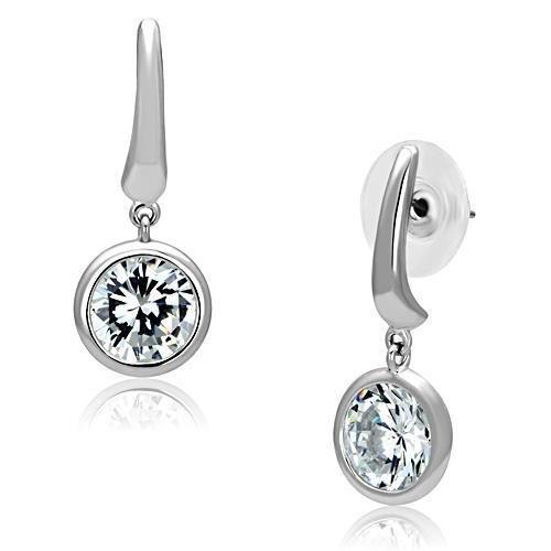 Elegant 3W179 Rhodium Brass Earrings featuring a clear AAA Grade CZ stone, showcasing a luxurious design perfect for any occasion.