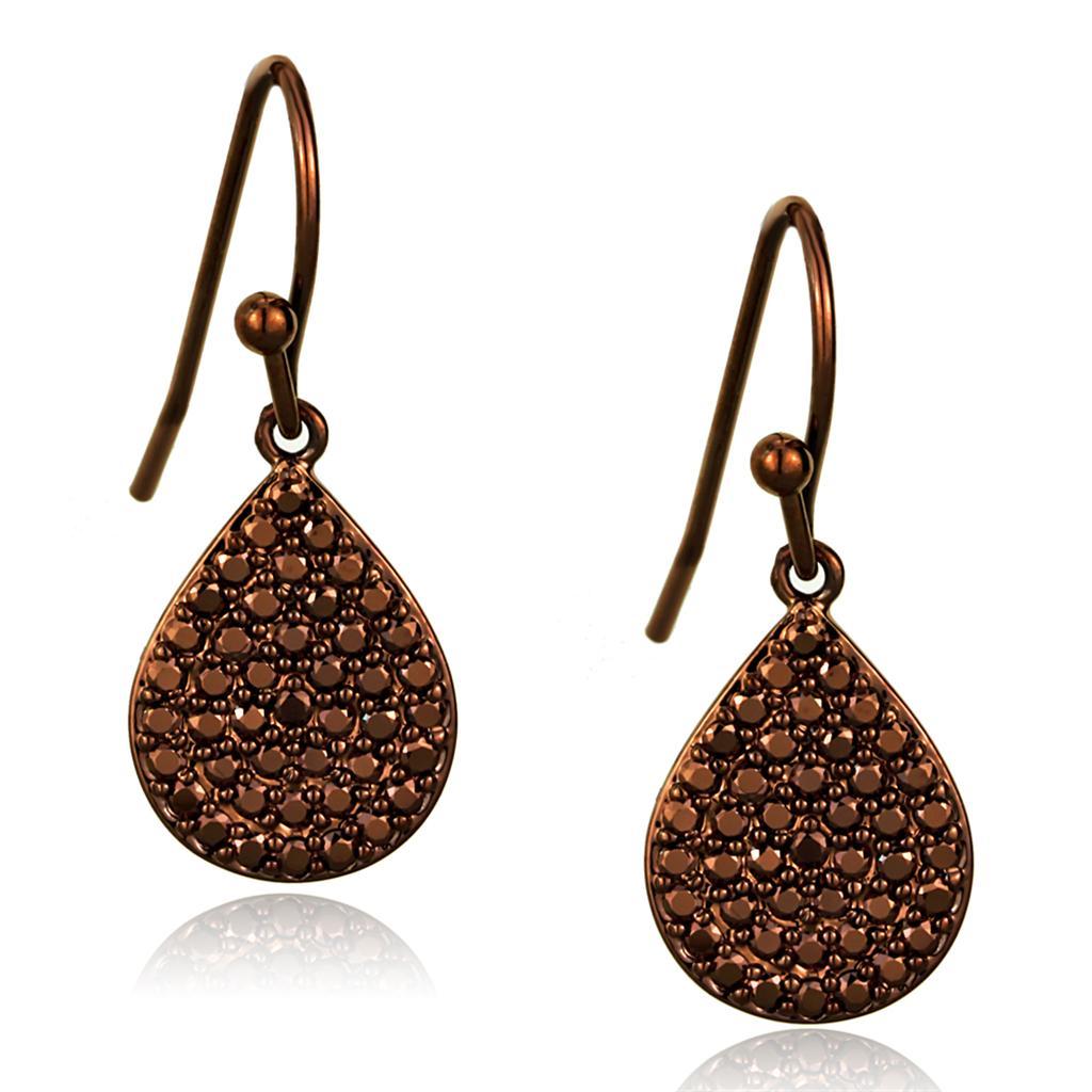 Elegant 3W1118 IP Coffee light Brass Earrings featuring AAA Grade CZ center stone in light coffee color.