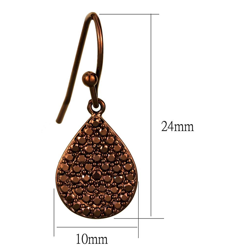 Elegant 3W1118 IP Coffee light Brass Earrings featuring AAA Grade CZ center stone in light coffee color.