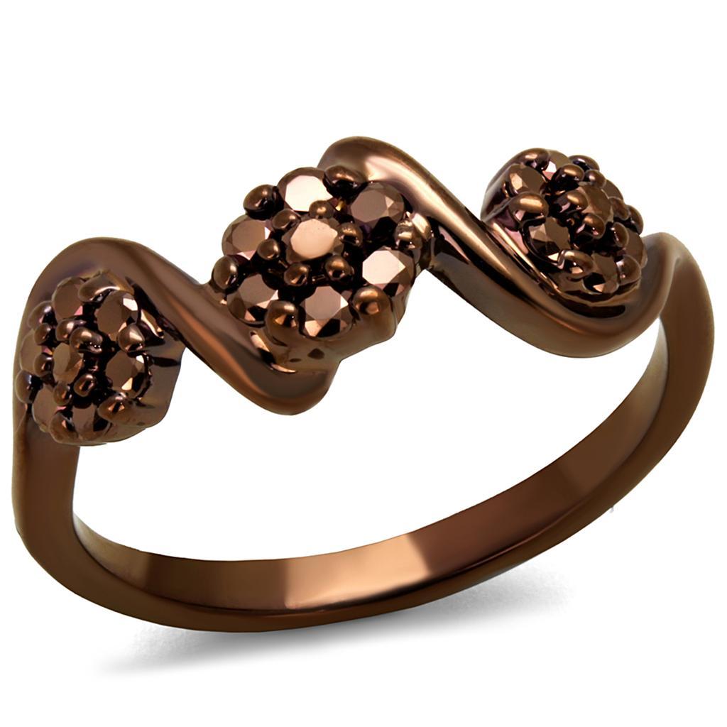 3W1181 IP Coffee light Brass Ring featuring AAA Grade CZ in Light Coffee, showcasing its elegant design and sparkling center stone.