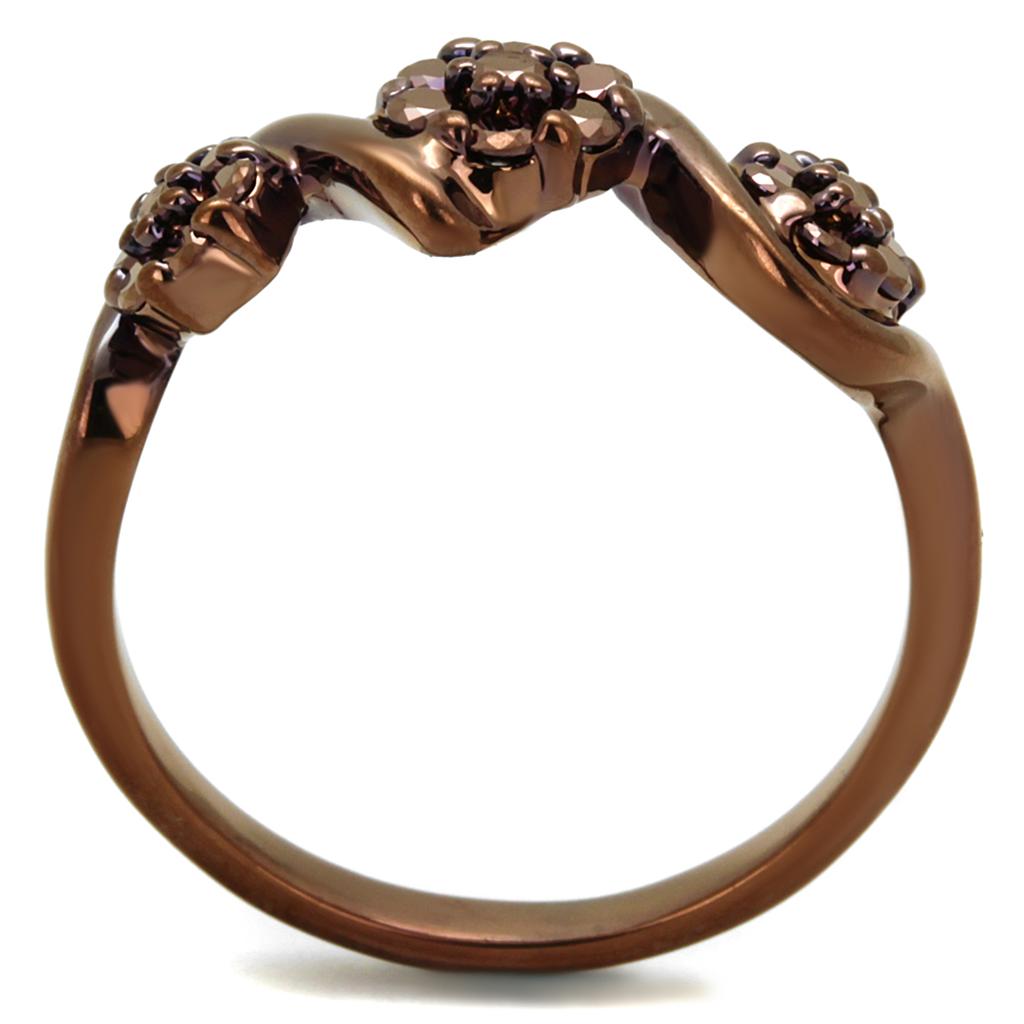 3W1181 IP Coffee light Brass Ring featuring AAA Grade CZ in Light Coffee, showcasing its elegant design and sparkling center stone.