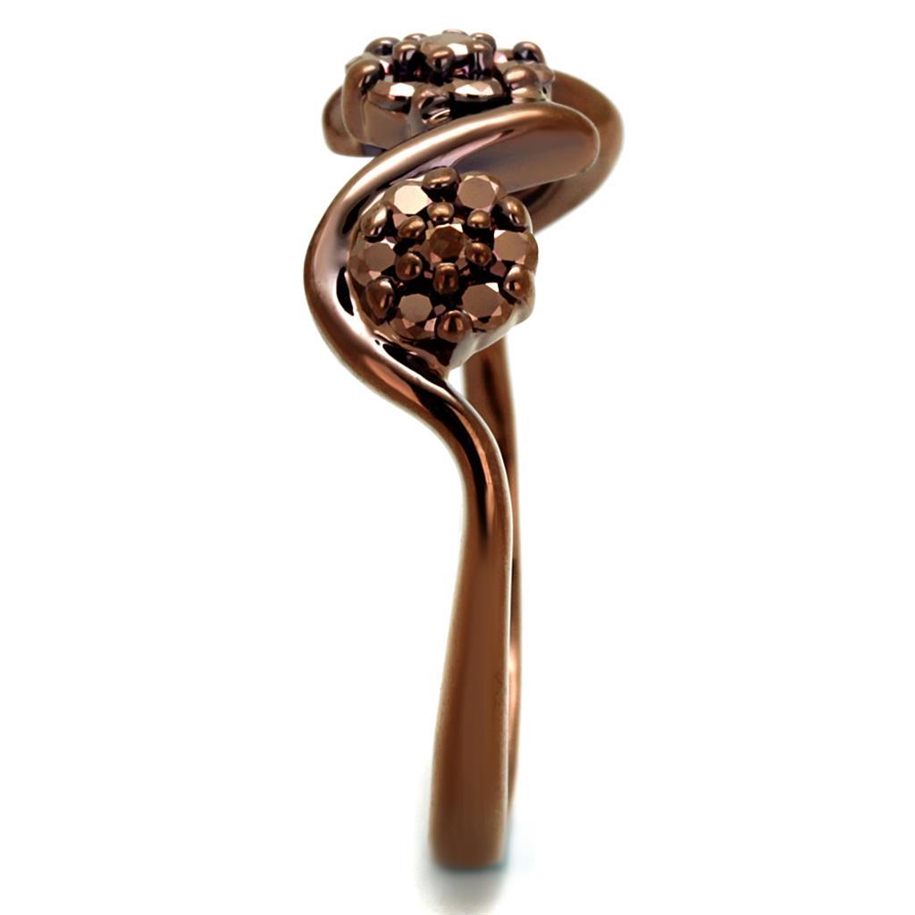 3W1181 IP Coffee light Brass Ring featuring AAA Grade CZ in Light Coffee, showcasing its elegant design and sparkling center stone.