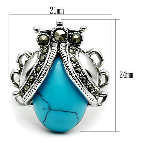 3W181 Rhodium Brass Ring featuring a vibrant synthetic turquoise stone in sea blue, elegantly designed for everyday wear.