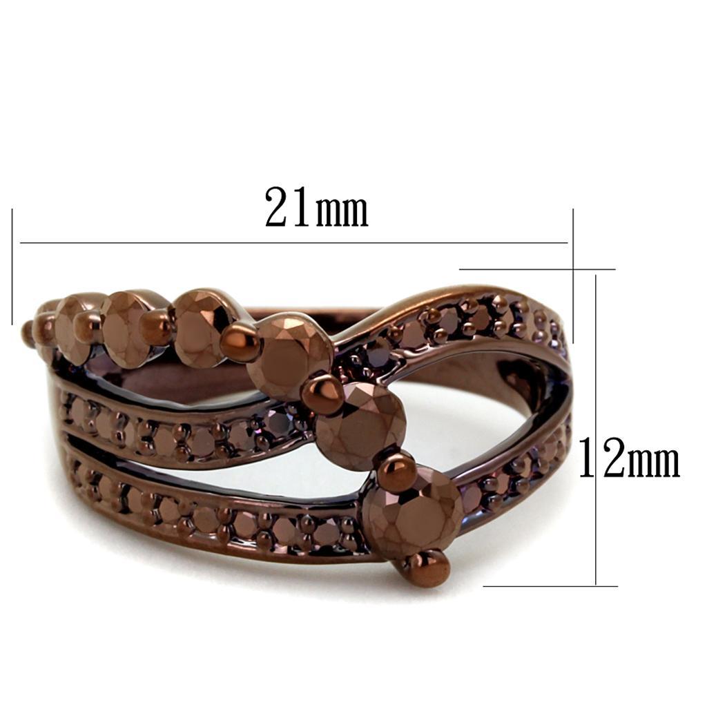 3W1182 IP Coffee light Brass Ring featuring AAA Grade CZ in Light Coffee, showcasing its elegant design and sparkling center stone.