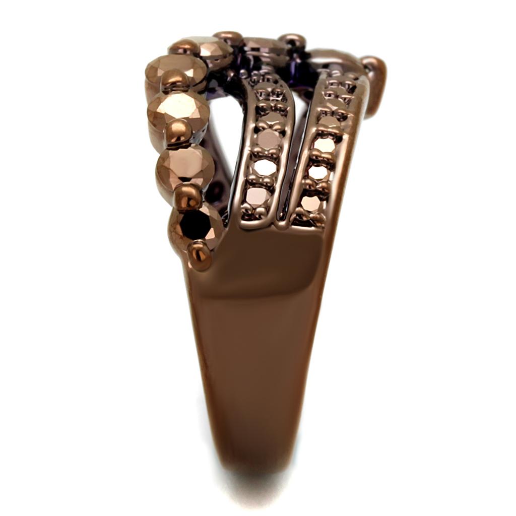 3W1182 IP Coffee light Brass Ring featuring AAA Grade CZ in Light Coffee, showcasing its elegant design and sparkling center stone.