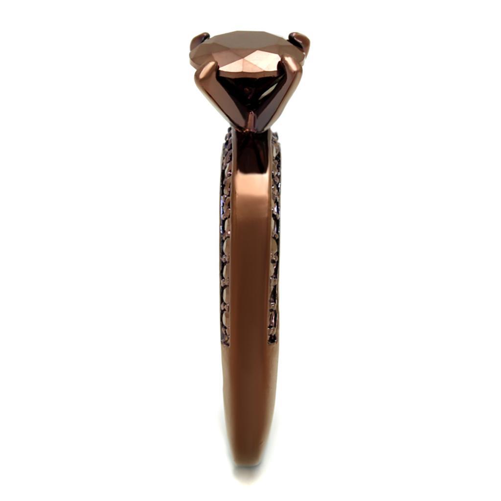 3W1183 IP Coffee light Brass Ring featuring AAA Grade CZ in Light Coffee, showcasing its elegant design and sparkling center stone.